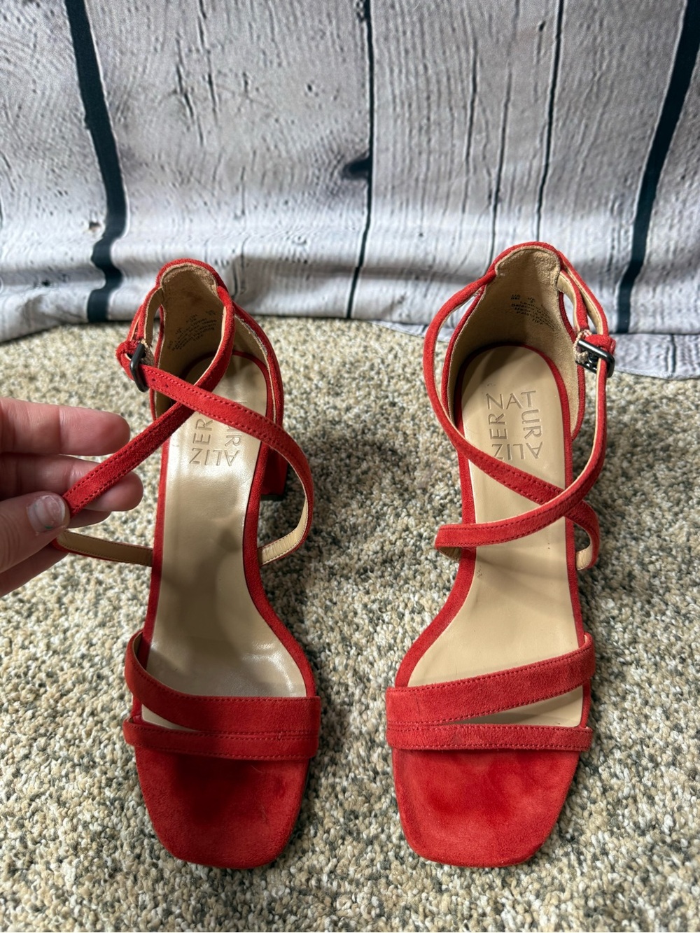 Naturalizer Red tiff Suede Strappy Heels with Ankle Buckle - Picture 5 of 10